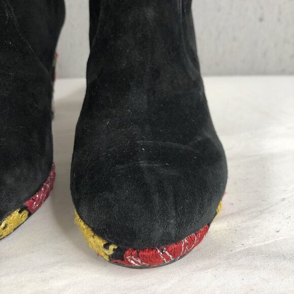 Artemis Suede Boots Womens 8.5 Black Leather Embroidery Heels Boho Retro 70s - Picture 5 of 16